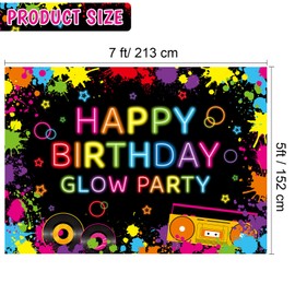 Peryiter 7x5 ft Neon Glow Party Backdrop Neon Birthday Party Background Glow in The Dark Happy Birthday Party Banner Graffiti Splash Paint Backdrop Decoration for Sleepover Party Supplies Photography