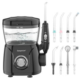 Sawgmore Irrigador bucal FC166 para dientes/aparatos ortopédicos, gran capacidad de 600 ml, 10 presiones ajustables, 8 boquillas para el hogar, irrigador oral profesional para limpieza de dientes (ne