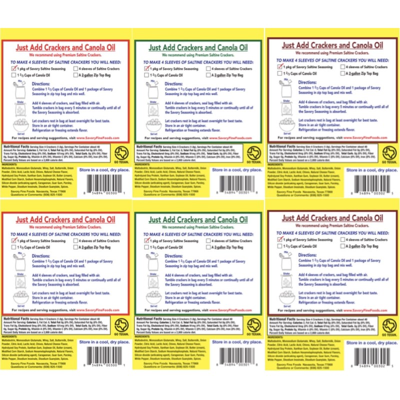 Savory Saltine Seasoning, 1.4 Ounce, Sampler Set, 3 Flavors, 6