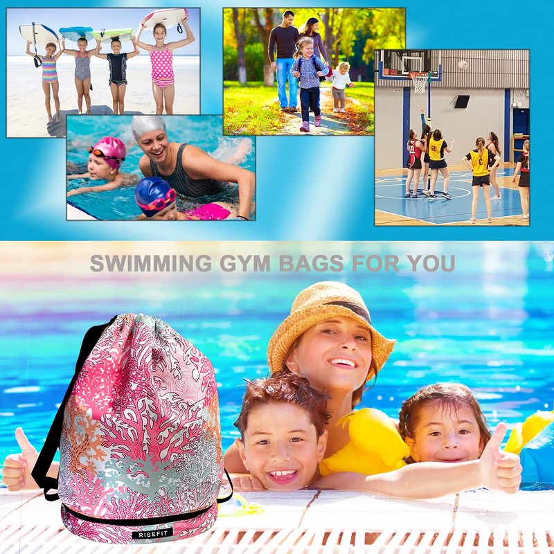 Risefit Waterproof Drawstring Backpack, Swimming Travelling Shopping Gym Bag Nylon