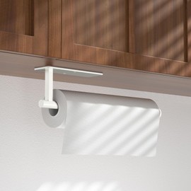 ASTOFLI White Paper Towel Holder Wall Mount, Under Cabinet Paper Towel Holder White, Self Adhesive Under Cabinet No Drilling, Stick On Paper Towel Holder Rv, Kitchen Decor