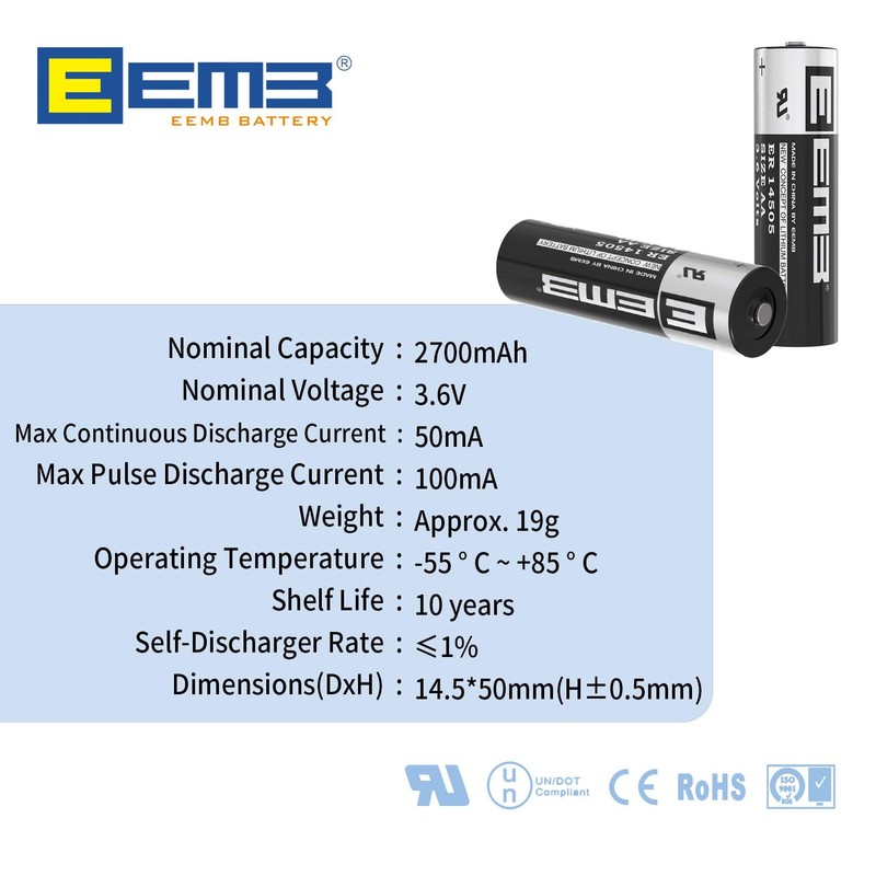 EEMB 4Pack ER14505 3.6V AA Lithium Battery 2700mAh Li-SOCL₂ Non-Rechargeable