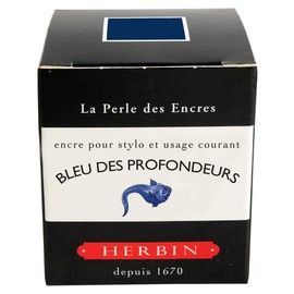 Jacques Herbin - Ref 13018T - Ink for Fountain Pens & Rollerball Pens - Bleu des Profondeurs/Deep Blue - 30ml Bottle with Integrated Pen Rest - Blue-Coloured Ink