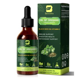 B BEWORTHS Gotas de aceite de orégano orgánico B BEWOTHS | Aceite de orégano con aceite de semilla negra, vitamina E, 80% de carvacrol. Gotas de oréga