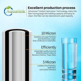 AQUALINK PP10BB-CC 5 Micron 10" x 4.5" Whole House Sediment Activated Carbon Water Filter Replacement for GE FXHTC, GXWH40L, GXWH35F, GNWH38S, RFC-BBSA, W50PEHD, DuPont WFHD13001