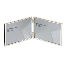 8 x 6-inch Silver Thin Edge DOUBLE LANDSCAPE Photo Frames with hooks, can stand and hang - Velveteen Backing - Tarnish Resistant (8 x 6-inch)
