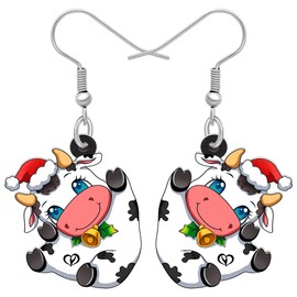 DALANE Acrylic Cute Christmas Tree Garland Cow Earrings Dangle Drop Farm Animals Jewelry for Women Girls Kids Party Favors Charms Gifts (Cow A)