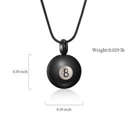 mingkejw Billiard Black 8 Ball Urn Necklace for Ashes Sport Cremation Jewelry for Women Men Stainless Steel Memorial Necklaces Ash Holder for Human Pets Keepsake Jewelry for Loved Ones with Fill Tool