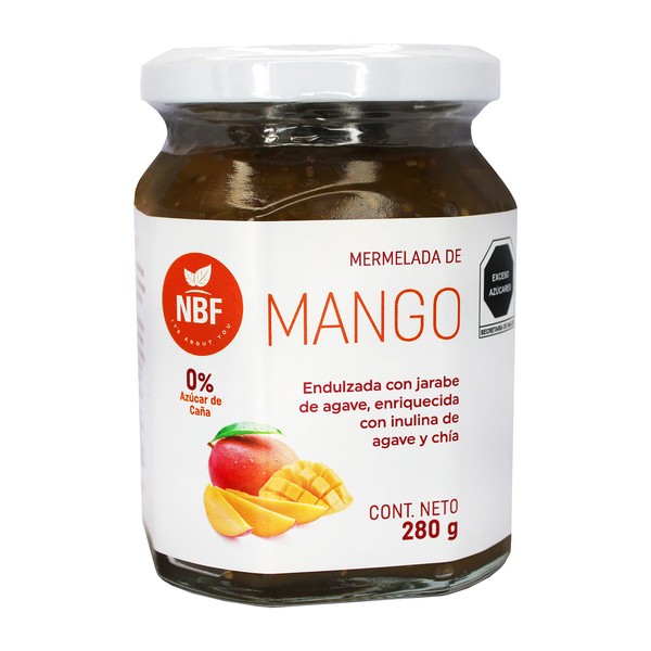 NBF Mermelada de Mango 280gr Dieta Keto con Chia, Inulina y Jarabe de Agave