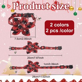 WEBEEDY Christmas Cat Collars Breakaway with Flower and Bell, Adjustable Kitten Collar Classic Plaid Pattern Holiday Collar for Cat, 18-28cm/7.87-11", 4 Pieces