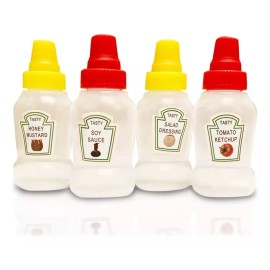 Ccglam 4 Mini Botellas Aderezo Catsup Contenedores Portátiles