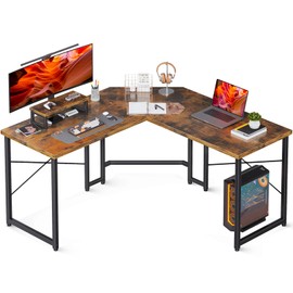 AODK L Shaped Gaming Desk, Computer Corner Desk, PC Gaming Desk Table with Large Monitor Riser Stand for Home Office Sturdy Writing Workstation,51 * 19 inch,Vintage