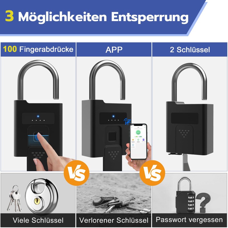 Anweller Fingerprint Lock with Key, Bluetooth Biometry Electronic Number Code,