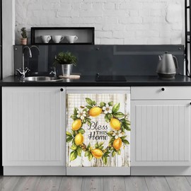 Generic Summer Lemon Wreath Dishwasher Magnet Decoration,Wood Grain Refrigerator Sticker,Oven Magnets Decorative Cover,Farmhouse Kitchen Home Appliance Decorative,Magnets Vinyl Wrap Sheet,23Wx26H