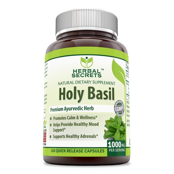 Herbal Secrets Holy Basil 1000 Mg Per Serving 120 Capsules (Non-GMO)- Promotes Calm & Wellness, Helps Provide Healthy Mood Support, Support Healthy Adrenals*