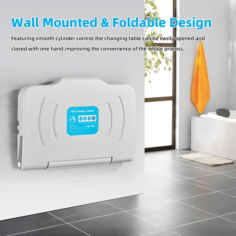 Fold-Down Baby Changing Diaper Station - Horizontal Wall Mounted, Sturdy