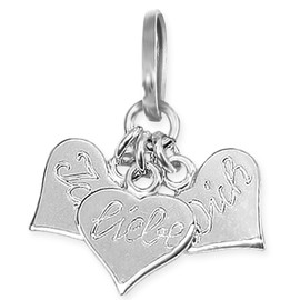CLEVER SCHMUCK Women's Necklace Pendant Mini Heart 3-Piece Approx. 7 x 6 mm with Engraving "I Love You" Shiny and Anchor Chain 42 cm 925 Sterling Silver in Love Case Red, Sterling Silver, No Gemstone