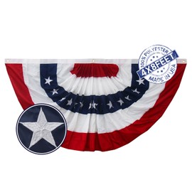 Bradford American Bunting USA Flag 4x8 ft Outdoor Made in USA, Embroidered Pleated Fan Bunting Flags with 3 Brass Grommets, Patriotic American Flag Buntings for Outside for 4th of July Memorial Day Decorations