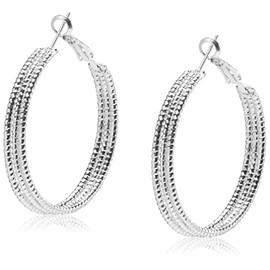 GUESS Silvertone Multi Textured Wire Hoop Earrings