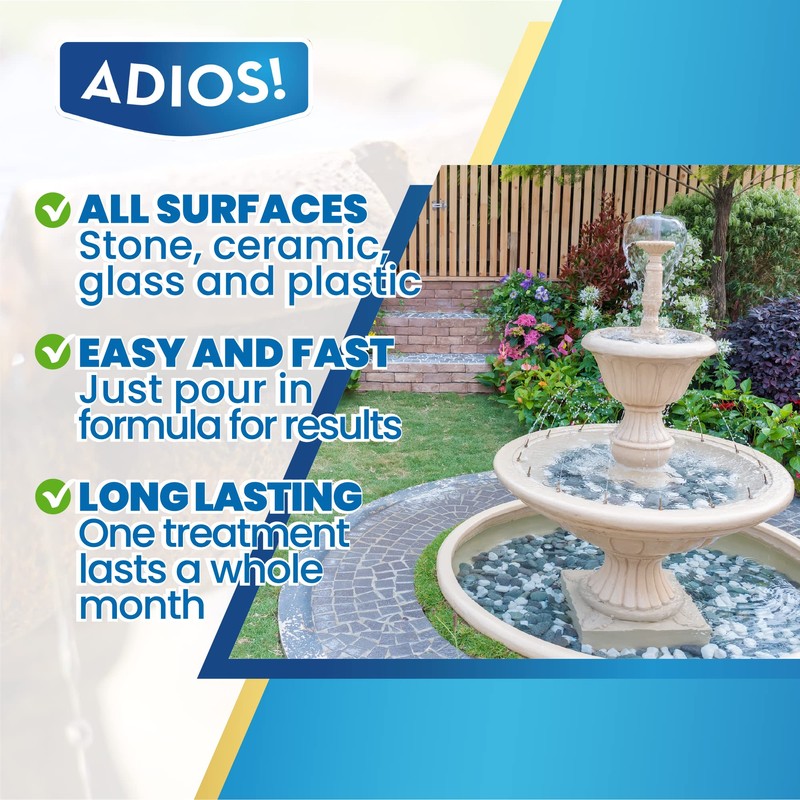 Adios! Fountain Cleaner and Clarifier for Outdoor and Indoor Fountains