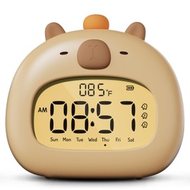 BANDIANCY Capybara Kids Alarm Clock with Night Light, Digital Alarm Clocks for Bedrooms, Cute Kawaii Capibara Loud Ok to Wake Up Rechargeable, Snooze, 3 Alarms