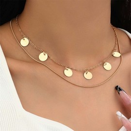 TseenYi Layered Disc Coin Necklace Gold Snake Chain Necklace Boho Disc Pendant Necklace Vintage Coin Pendant Necklace Layered Choker Necklace Chain Jewellery for Women