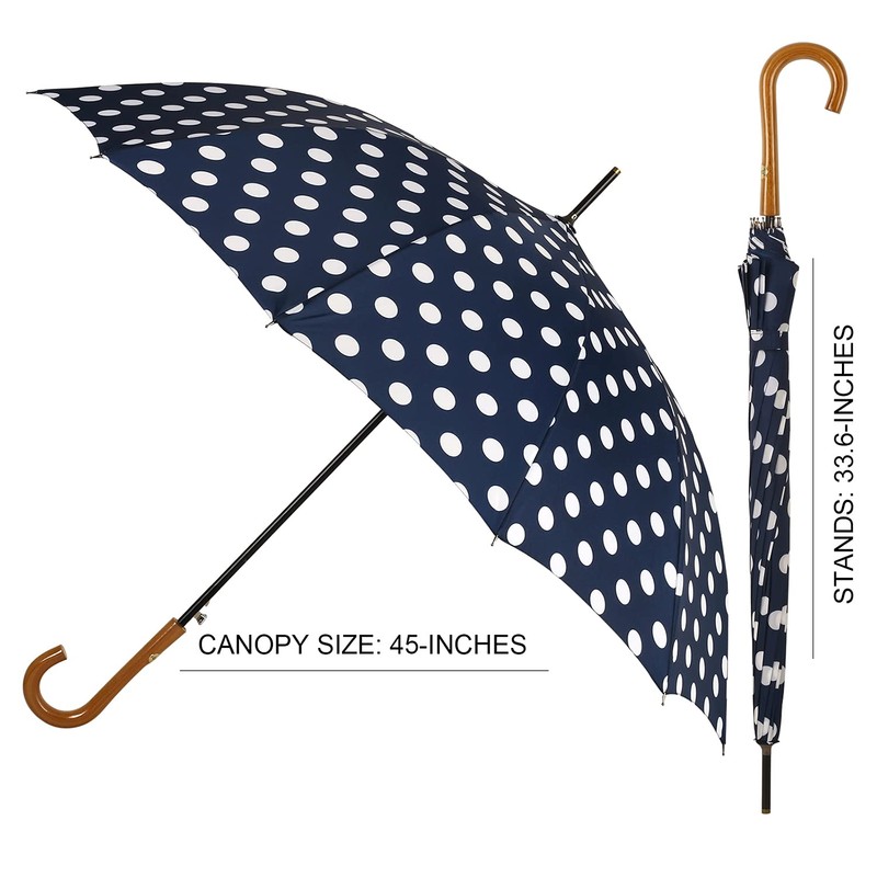 Agaric Classic Wooden Hook Handle J Stick Umbrella Auto Open