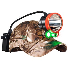 Pseudes Coon Hunting Lights Headlamp Gear with Full Aluminum Body and Battery Box, Camo Hard Cap, and 6 Lighting Modes (Green/Red/White/Amber)