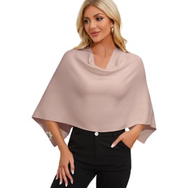 PULI Women Capri Poncho Sweater Slimming Fit Cropped Versatile Shawl Soft Knit Wraps Cowl Neck Short Tops Tan