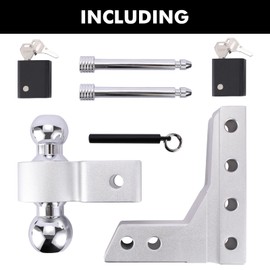 Adjustable Ball Mount Hitch 6 Inch Drop/Rise Includes 2" & 2-5/16" Chrome Steel Dual Balls, 2 Pcs 5/8" Key-Liked Lock, Aluminum Trailer Hitch for Vehicles, Boats, Fits 2" Receiver, 10000 lbs. GTW