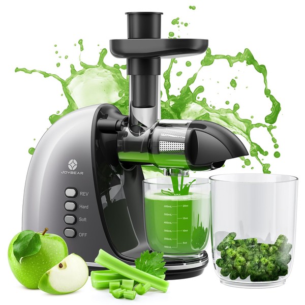 JoyBear Cold Press Juicer Machine: Easy to Clean Slow Masticating Juicer Extractor for Veggies and Fruits, 92% Juice Yield High Nutrient and Vitamin, Quiet Motor & Reverse Function with Brush, Silver