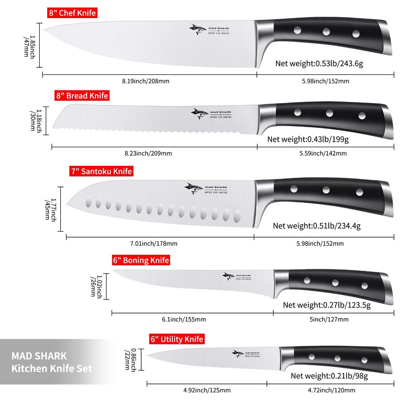 MAD SHARK Kitchen Knife Set, Ultra Sharp Chef Knife Set