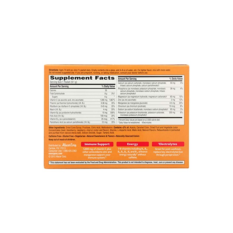 Emergen-C 1000mg Vitamin C Immune Support Powder Raspberry 30CT Includes