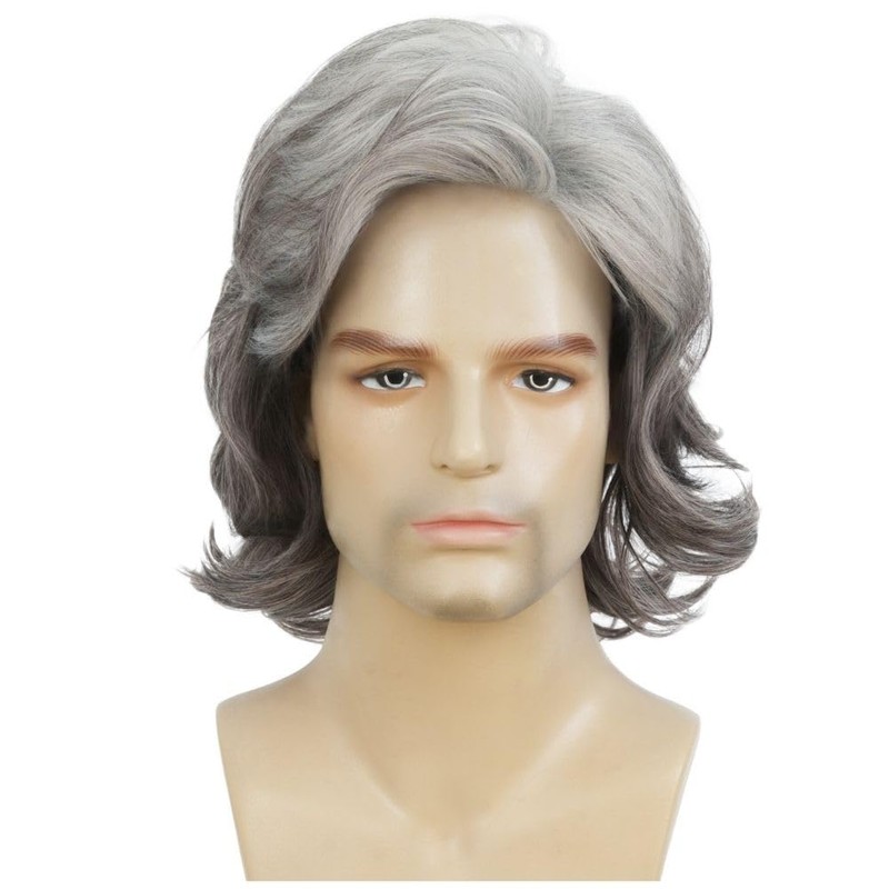 Siudus Mens Grey Short Wig Layered Middle Part Hair Wigs