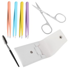 WOONEKY 6pcs Complete Eyebrow Care Kit Tweezers Set Brow Clip Trimmer Lamination Tools Portable Storage Case for Home Salon