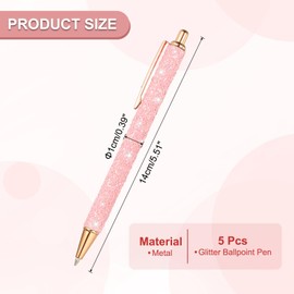 PATIKIL Glitter Ballpoint Pen, 5Pcs Sparkly Fancy Sequins Glitter Pen Retractable Press Metal Journaling Writing Pens Black Ink for Women Girls Office Birthday, Pink