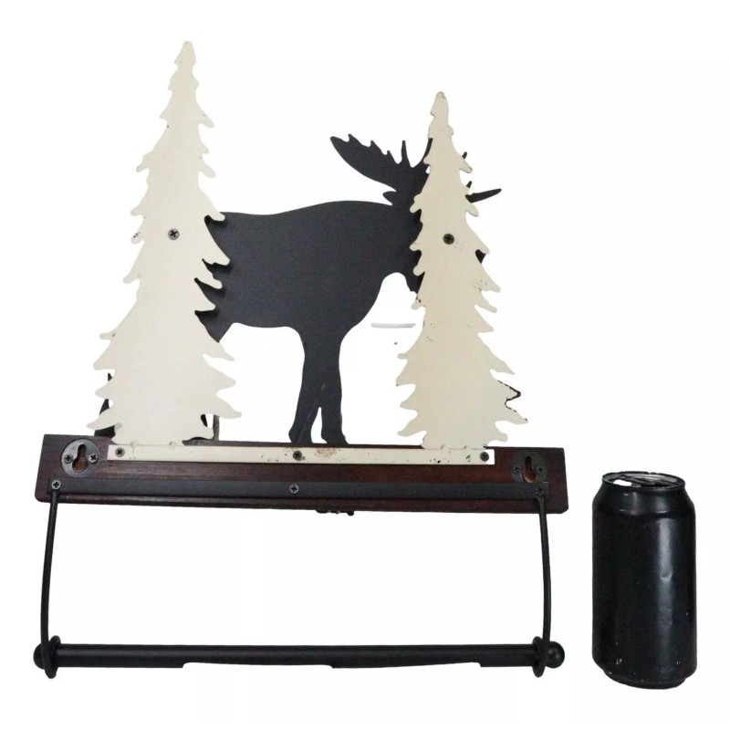 Rustic Western Elk Moose Deer by Pine Forest Wooden Wall