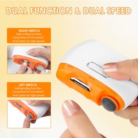 Electric Nail Clippers, 2 in 1 Cutting and Polishing Automatic Nail Clippers, 2 Speed Wireless Charging Fingernail Trimmer, Electric Nail Cutter Safe for Babies, Kids, Adults, Seniors