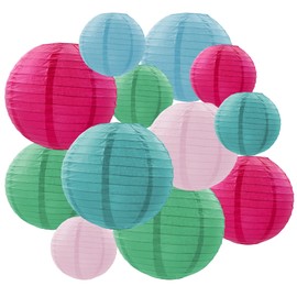 FOSDICK Pack of 12 Paper Lanterns, Colourful Folding Paper Lanterns, Circular Paper Lantern, 3 Sizes Paper Lanterns, Paper Lanterns for Wedding, Christening, Birthday, Communion, Party Decoration