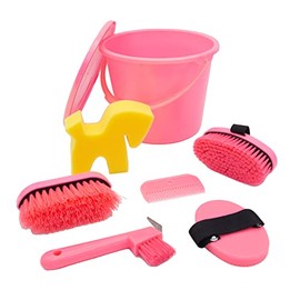 PFIFF 102361 Cleaning Set, Lockable Cleaning Bucket Filled, Grooming Box Horse Grooming, Pink