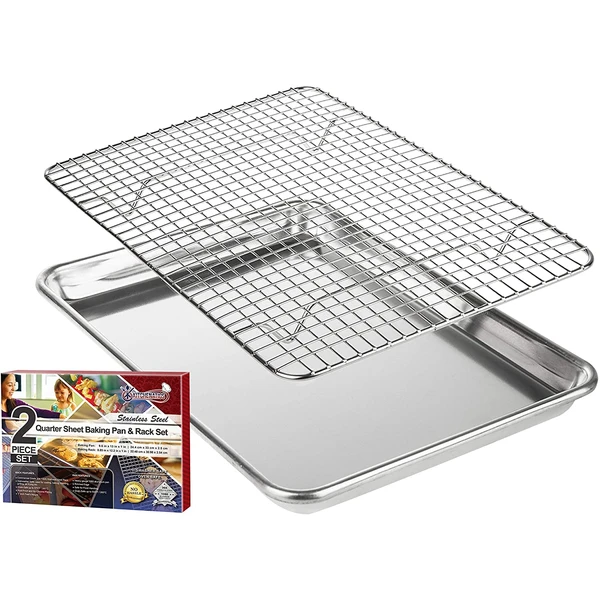 KITCHENATICS Baking Pan and Cooling Rack, Small Quarter Sheet Aluminum