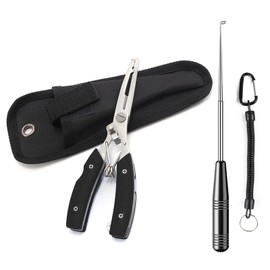KPSRFG 4Pcs Stainless Steel Fishing Tool Kit, Hook Remover, Cloth bag, Split Ring Pliers & Lanyard, Saltwater-Resistant Multi-Tool for Anglers, Camping & Outdoor Fishing Tackle