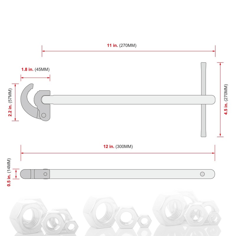 HAUTMEC 11-Inch Pro Basin Wrench Sink Faucet Wrench for Tight