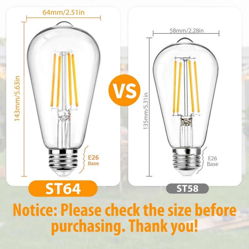 12Packs ST64 Large Vintage LED Edison Bulbs, 60W Equivalent 7W,