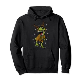 Funny T- Rex Dino In Christmas Reindeer Costume Snow Pullover Hoodie