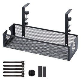 Haiansan Under Desk Cable Management Tray, No-Drill Under Desk Cable Organizer, Metal Cable Tray Basket with Clamp for Desk Wire Management, Desk Cable Management Box for Office Home (Black)