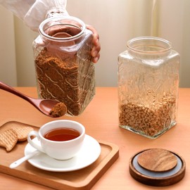 Gxiufen Fancy Brown Sugar Keeper Container and 2 Sugar Saver and Spoon, 1000 ml Glass Bottle with Wooden Lid, Good Sealing, Can Store Flour Candy, Suitable for Decorating Kitchen Dining Room