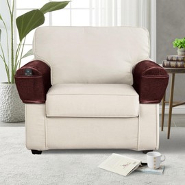 ANARACHON Leather Look Couch Arm Covers Set of 2 Armrest Covers for Sofa Chair Arm Protectors Stretch Armchair Slipcovers with Pockets Washable Spandex Fabric (Large, Burgundy)