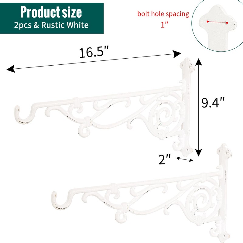 Sungmor Cast Iron Hanging Plant Bracket, 16.5" Large Outdoor Wall