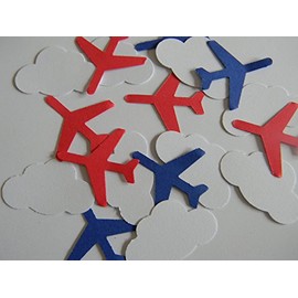 100 red and blue airplane and Cloud Confetti die cuts party decor scrapbooking table confetti